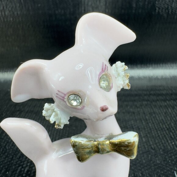 Thames Pink Ceramic Poodle Figurines Gold Bows Rhinestone Eyes Spaghetti Set 3 - Picture 7 of 15